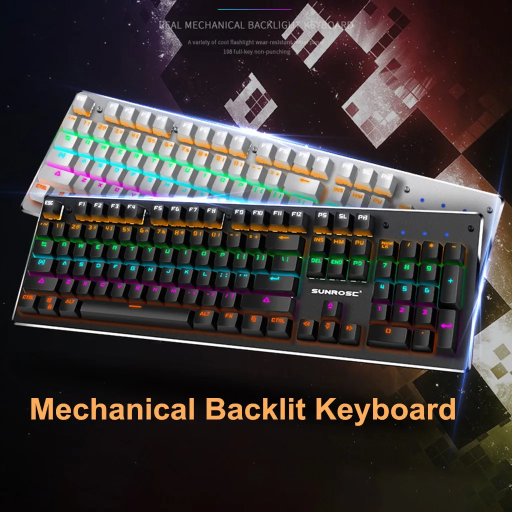 

Gaming Mechanical Keyboard RGB Backlit 104 Keys blue Switch Wired Keyboard English Waterproof Gaming Keyboard rgb 520#3
