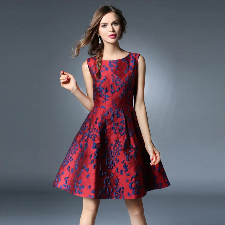 Multiflora 2019 summer dress new high-end women's sleeveless Knee-Length Jacquard Dress | Женская одежда