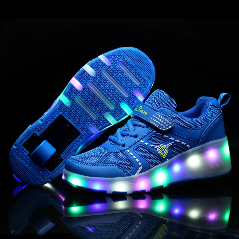 Children Roller Skate Shoes Pink Blue Boys Girls 2020 LED Light Sneakers with Wheel Boy Girl Casual Shoe Zapatillas Ruedas | Детская