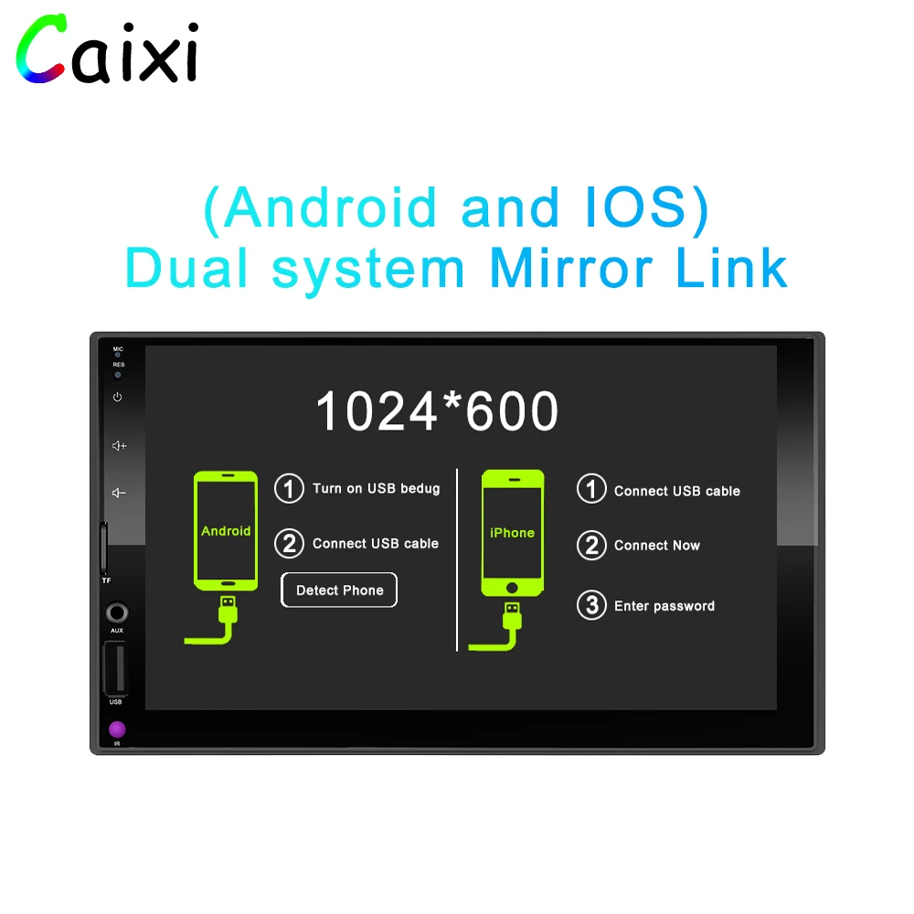 2 DIN 7 дюймов Android и Iphone Зеркало Ссылка автомобильный мультимедийный плеер Bluetooth FM