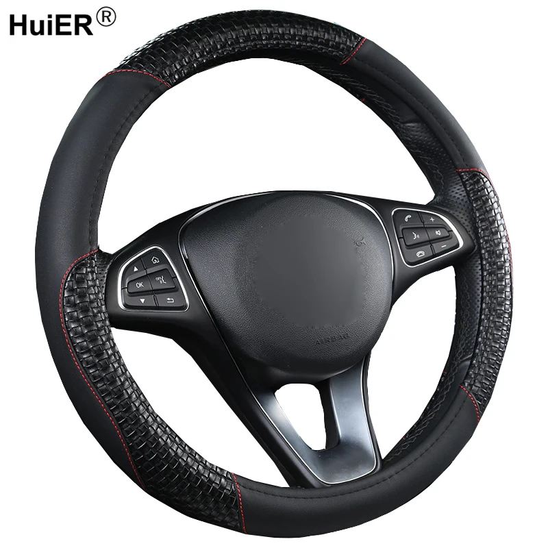 

HuiER универсальный чехол на руль автомобиля искусственная кожа 6 цветов модная Оплетка на руль автомобильные аксессуары
