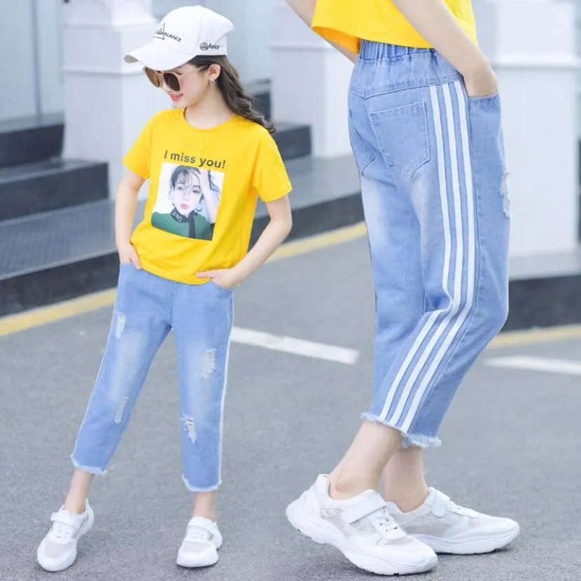 Брюки для маленьких девочек детские хлопковые джинсы длинные брюки теплые штаны