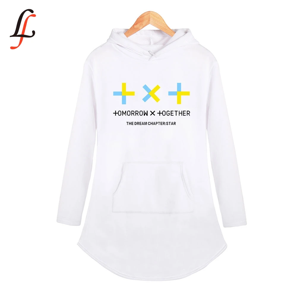Kpop TXT tomorrow together Tops Personality Sport Casual Hoodie Dress Summer Fashion Woman Party Night Long Square Up Streetwear | Женская