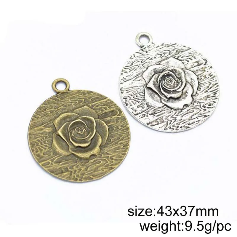 15pcs/lot 43x37mm Antique Bronze/Antique Silver Plated Rose Alloy Charm Pendant Fit DIY Jewelry Findings | Украшения и аксессуары