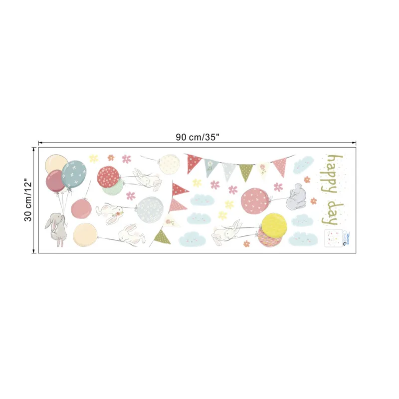 % 3D Мультяшные животные кролик цветы воздушные шары флаг наклейка на стену для