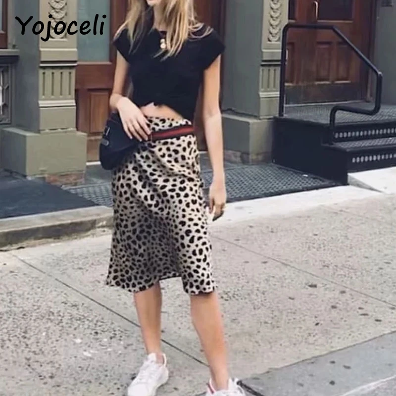 Yojoceli 2018 летняя простая стильная юбка женская сексуальная леопардовая миди с