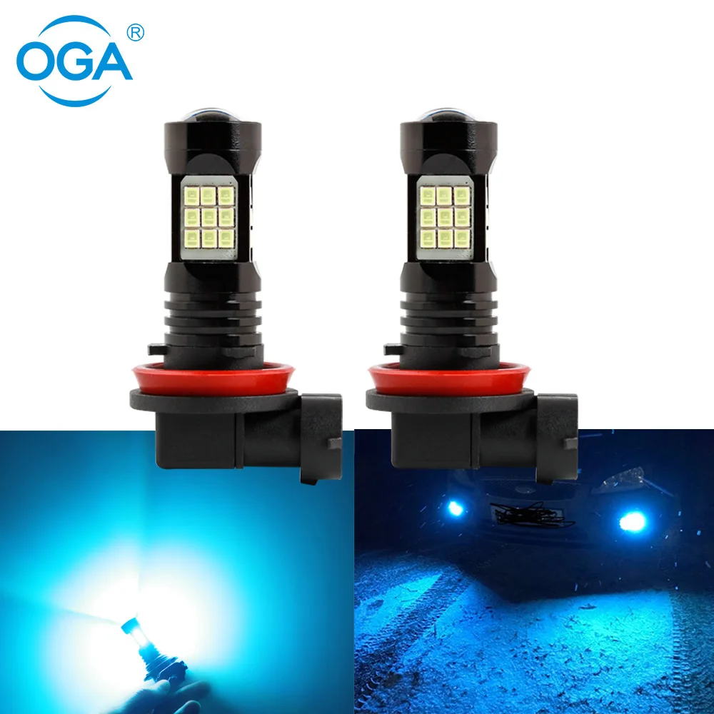 

OGA 2PCS H11 LED 9005 9006 HB3 HB4 Led Car Fog Lamp Auto Bulb Running Light Car lamp 27SMD Chip Super Bright 12V ICE Blue