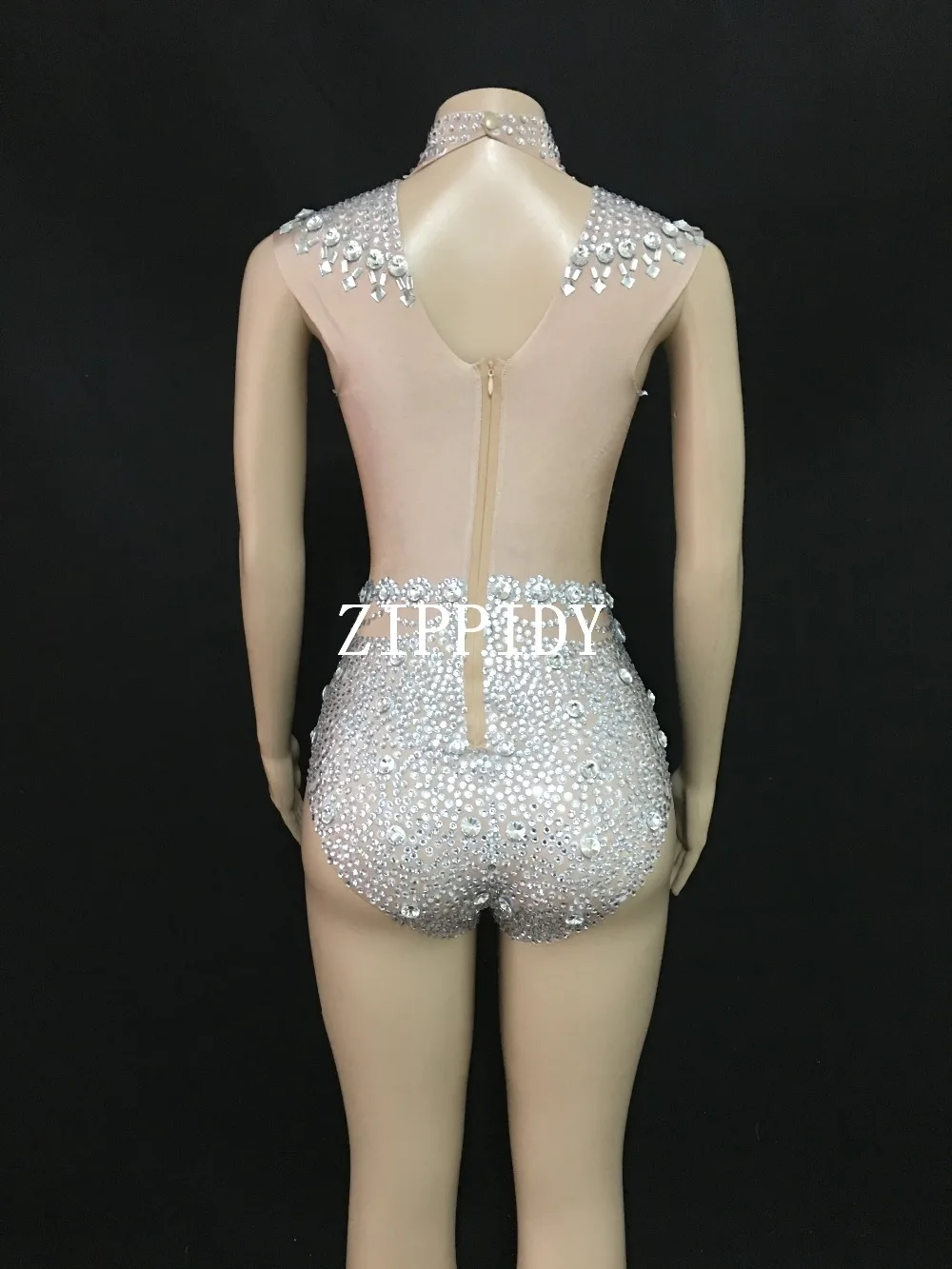 2019 New design Stretch Nude Crystals Leotard Women Sexy Dance Costume Female Singer  Tassels Leotard Performance Dance Wear