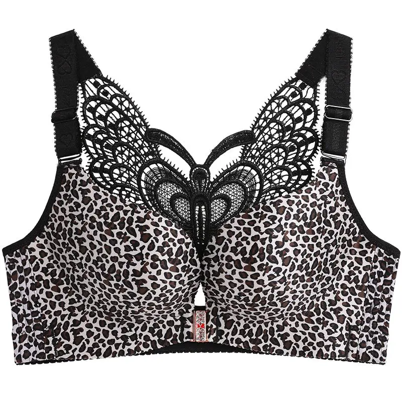 white leopard print Сексуальные бюстгальтеры размера плюс для женщин, бесшовный бюстгальтер, пуш-ап, нижнее белье с открытой спиной, бюстгальтер с застежкой спереди, большие чашечки, нижнее белье - Цвет: white leopard print