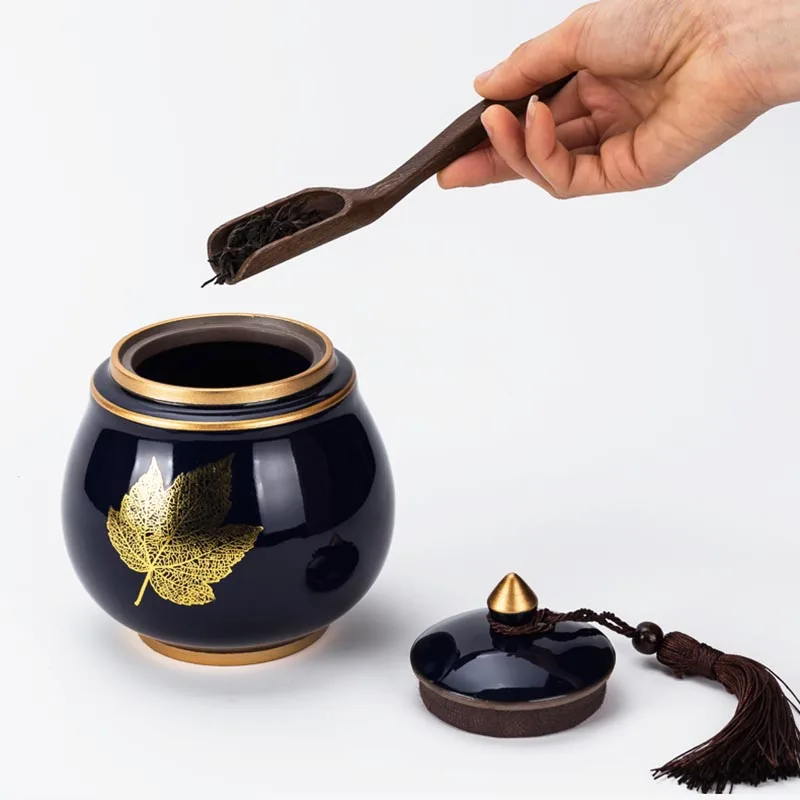 

High Capacity Ceramic Tea Caddy Blue Glaze Storage Tank Tea Box Food Sealed Jars Teaware Accessories Home Decoration Crafts Cans