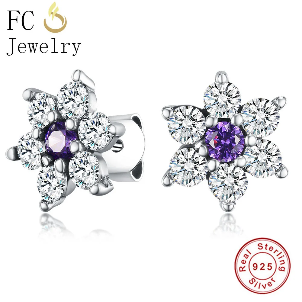 forget-me-not flower Love Forever/Микки/звезда/корона/Сердце CZ серьги гвоздики Настоящее серебро 925 модные женские шпильки для девочек ювелирный подарок на Рождество вечерние - Окраска металла: forget-me-not flower