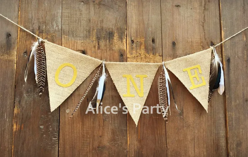 New Jungle Feather Birthday Highchair Banner Wild Gold One Bunting Garland Baby Shower Photo Prop Shoot Decoration Smash Cake | Дом и сад