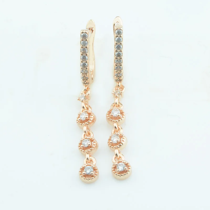 Серьги-подвески из розового золота 585 пробы с фианитом длинные серьги | Украшения