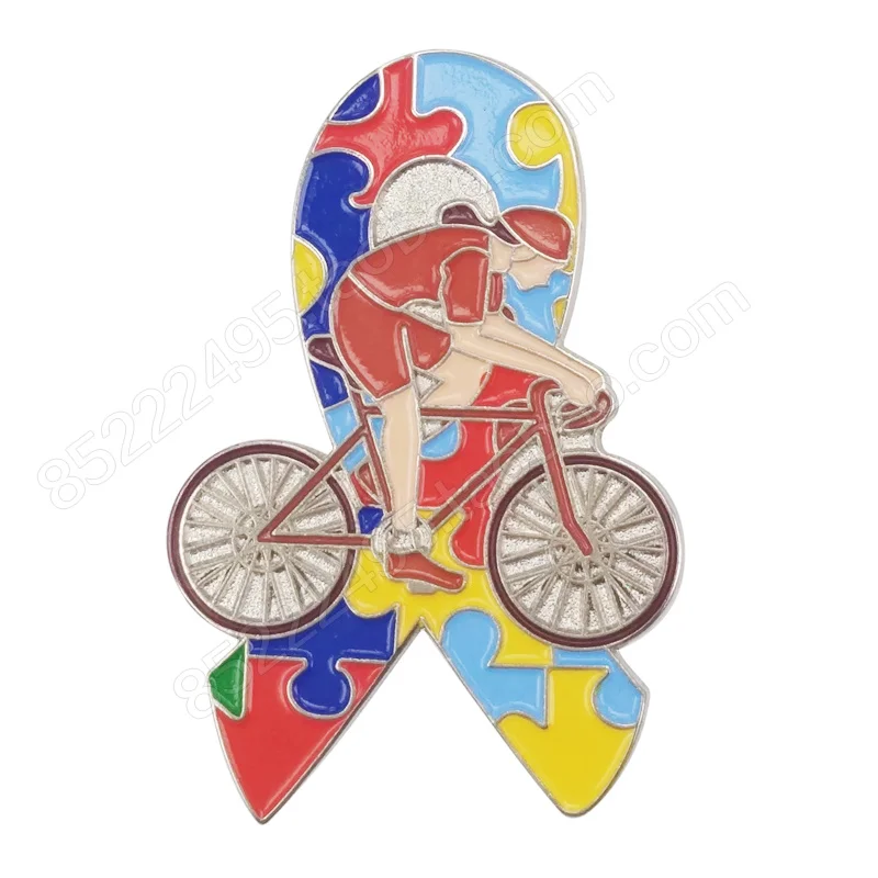 

Autism Awareness Girl Bicycle Jigsaw Puzzle Ribbon Lapel Pins