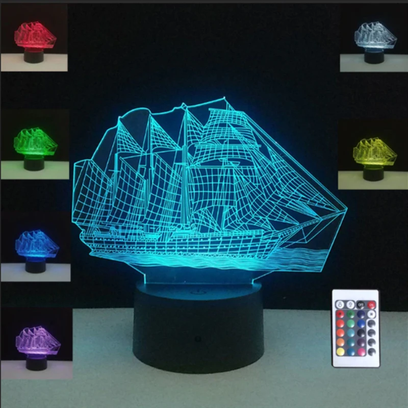 Парусная Морская Лодка Корабль 3D иллюзия RGB ночник кафе домашний стол украшение