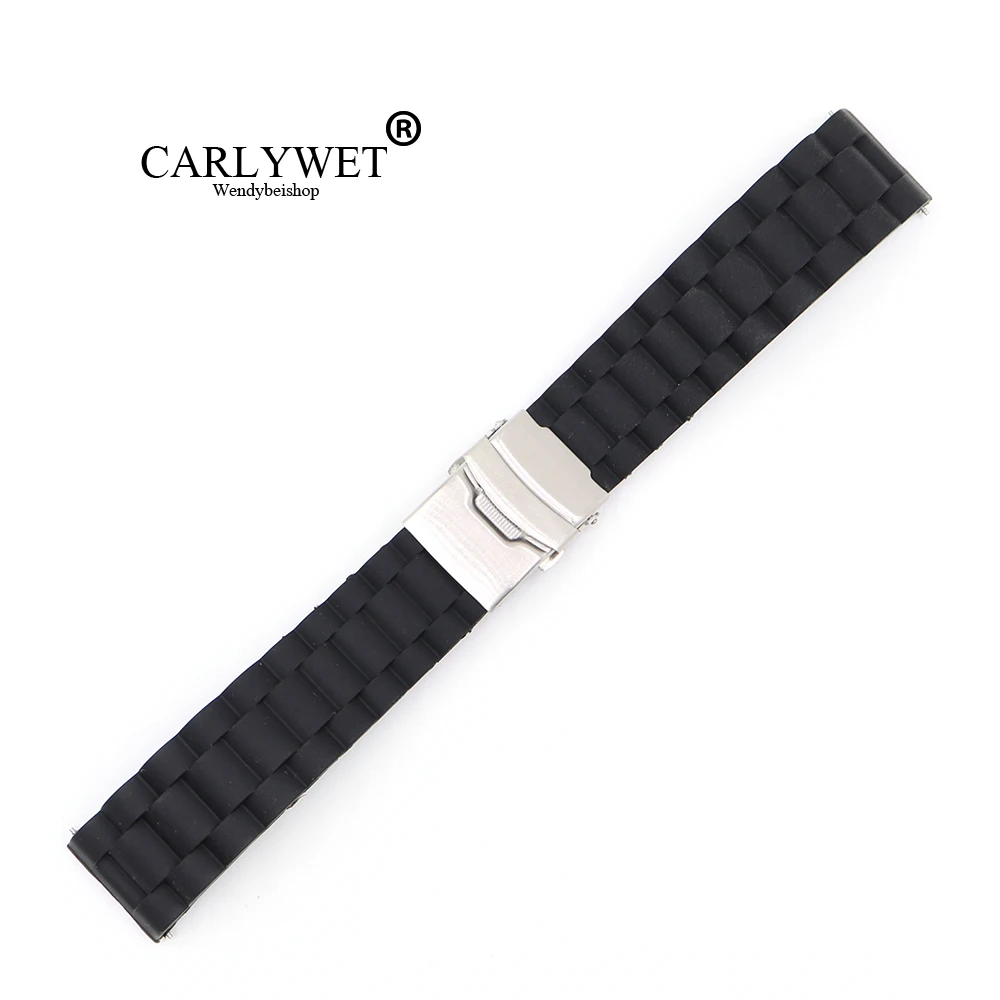 

18 20 22 24mm Black Strap Silicone Rubber Waterproof Watch Band Belt Straight End Double Push Stainless Steel For Rolex Omega