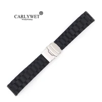 18 20 22 24mm black strap silicone rubber waterproof watch band belt straight end double push stainless steel for rolex omega