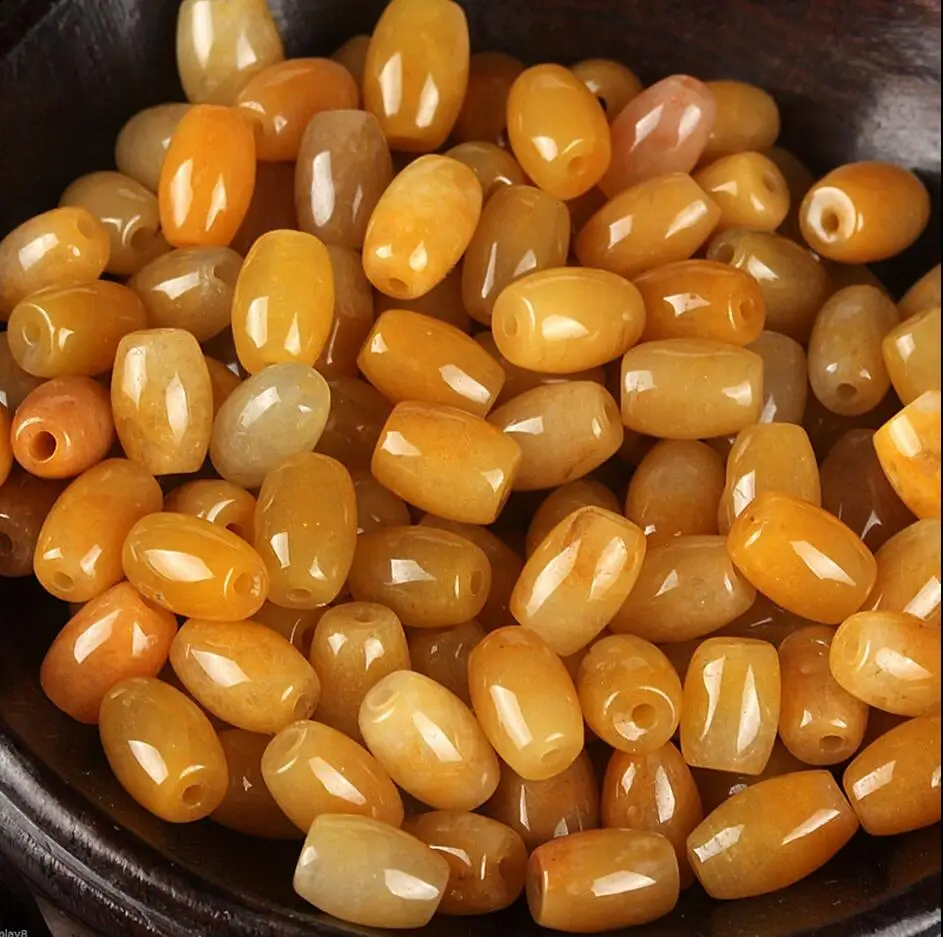 Прекрасные детали о 100 шт натуральный желтый нефрит/жадеит Гладкие Круглые