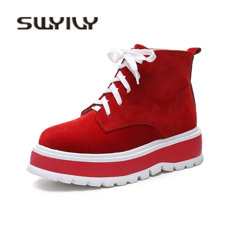 SWYIVY/Зимние ботильоны; женская обувь на толстом каблуке; коллекция года; сезон осень-зима; Теплая Повседневная обувь на меху; зимние сапоги из натуральной кожи с ремешком и пряжкой