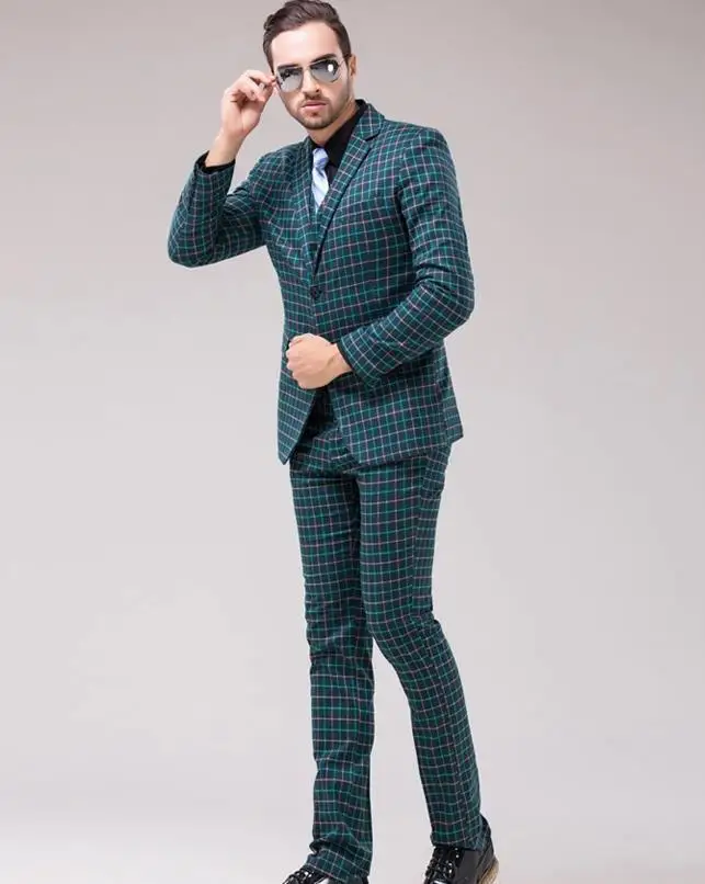 Клуб сетка шотландка зеленый человек мужчины жених свадьба приталенный вечерние