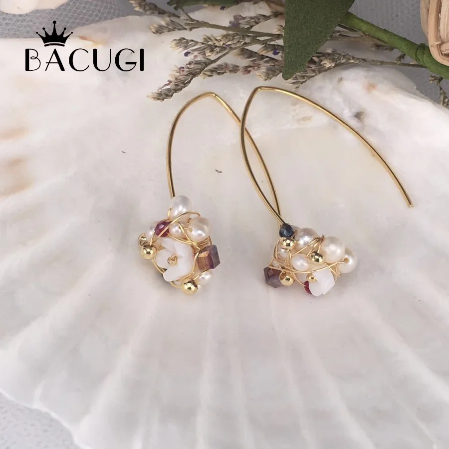 

2019 New Natural Fresh Water Baroque Pearl With Jade Crystal Handmade Earrings For Women Gift Drop Earring Fine Jewellery