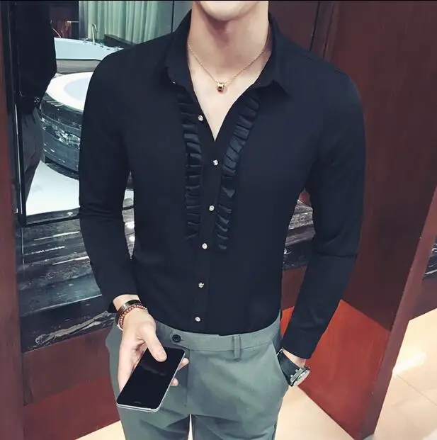 

Vintage Shirts Mens Baroque Shirts Mens Club Outfits Camisa Smoking White Shirt Wedding Dress Luxury Social Slim Fit Black Royal