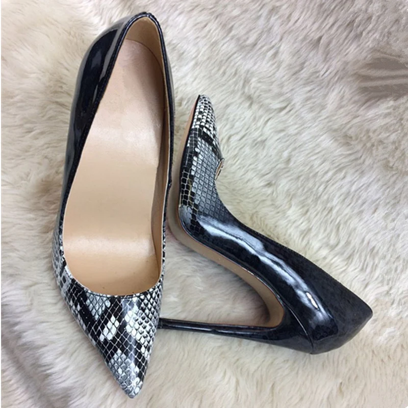 Snakeskin Print Leather High Heels Pumps Women 8cm 10cm 12cm Stilettos Akamatsu Spring Sexy High-heeled Shoes Woman Mixed Colors | Обувь