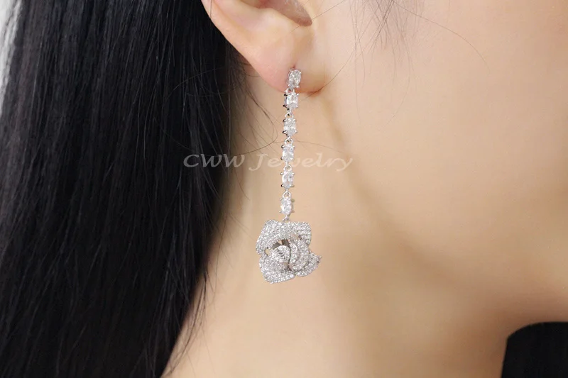 Женские серьги CWWZircons модные длинные с серебряным покрытием и кубическим