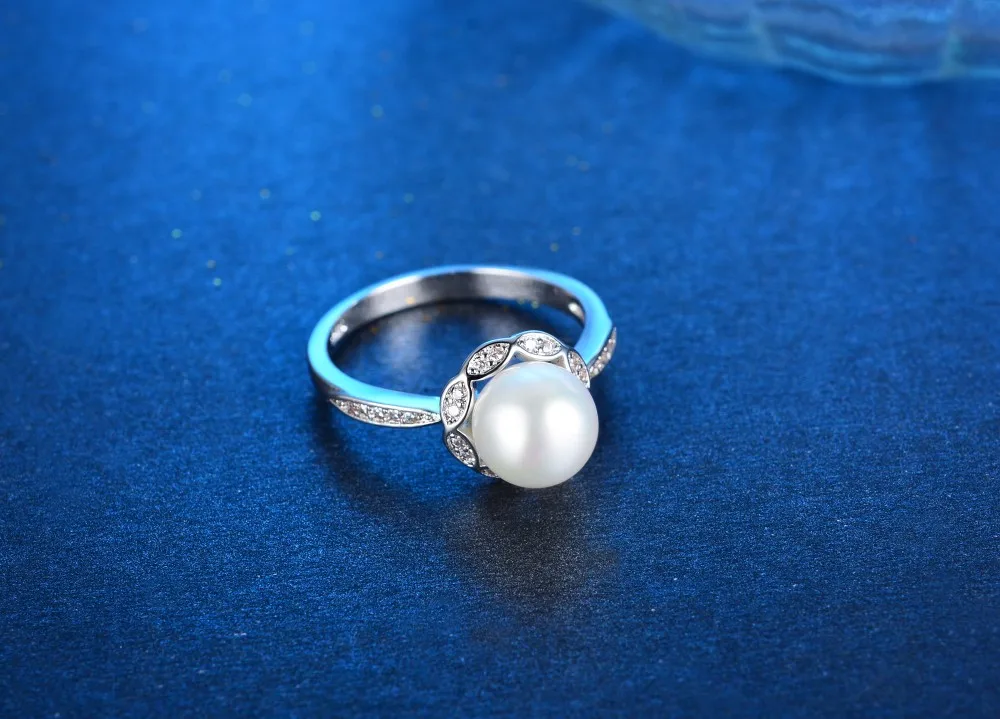 

Fashion shell pearl 925 sterling silver ladies finger wedding rings jewelry Christmas gift wholesale female ring cheap