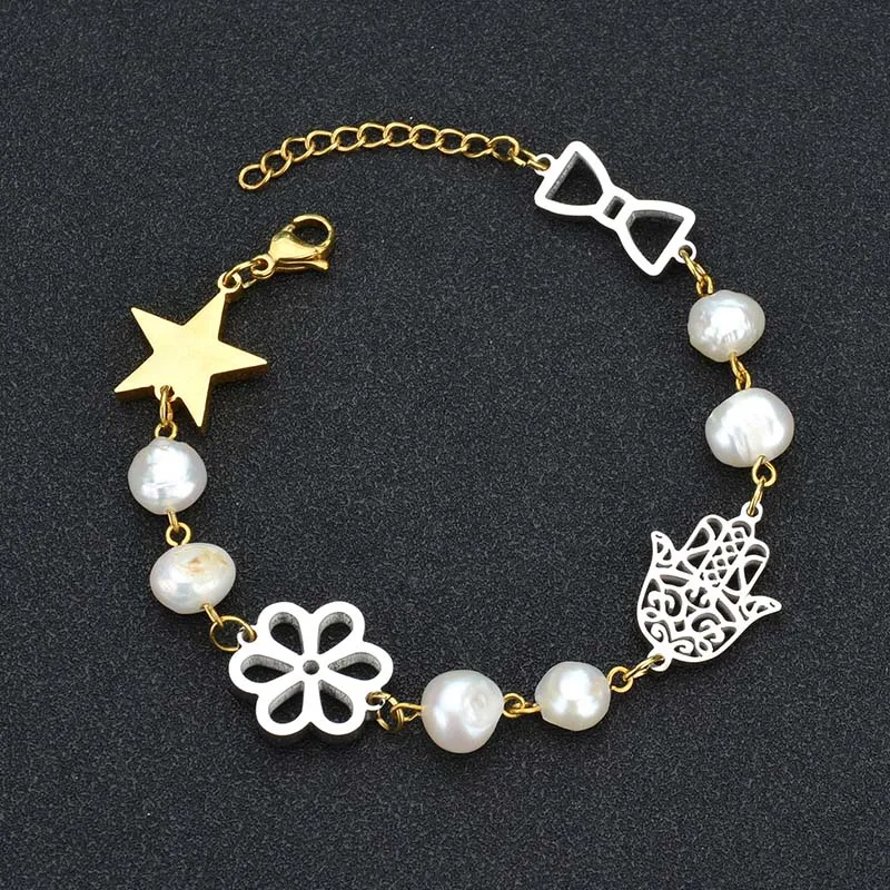 Милый браслет Fatima из нержавеющей стали золотистого цвета с цепочкой удлинителем