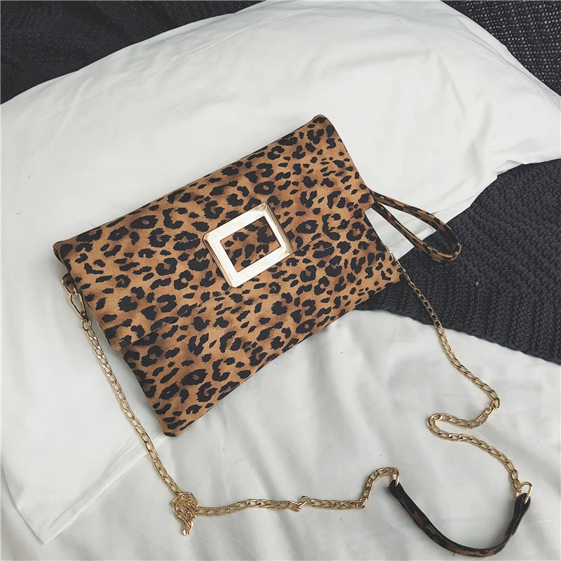 Leopard Конверт муфты для Для женщин мода складной Винтаж кожа Сеть Crossbody сумка женская сумка