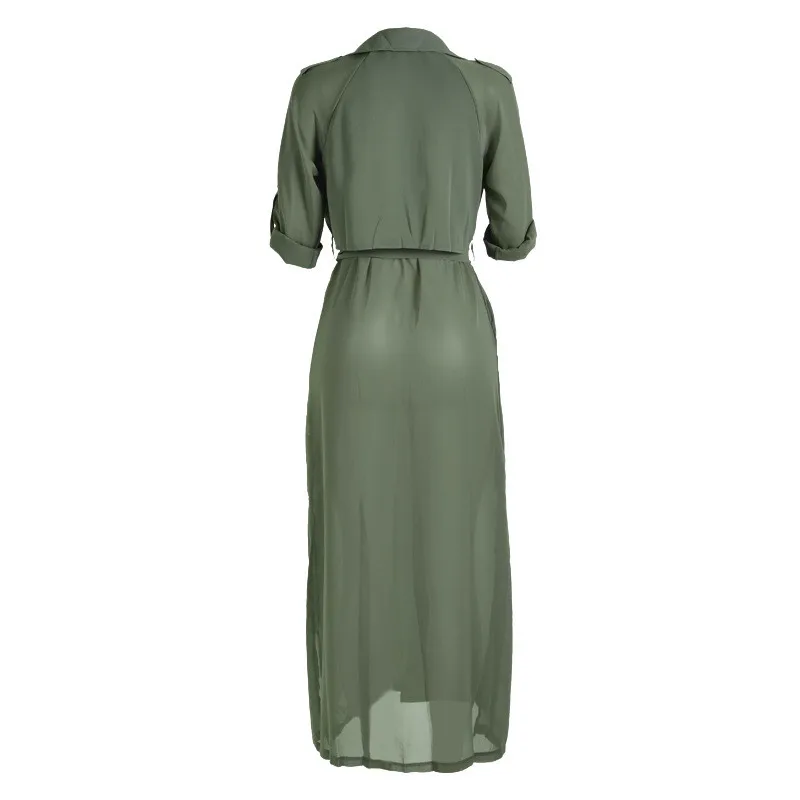 Женская длинная шифоновая блузка Повседневная рубашка с длинным рукавом и