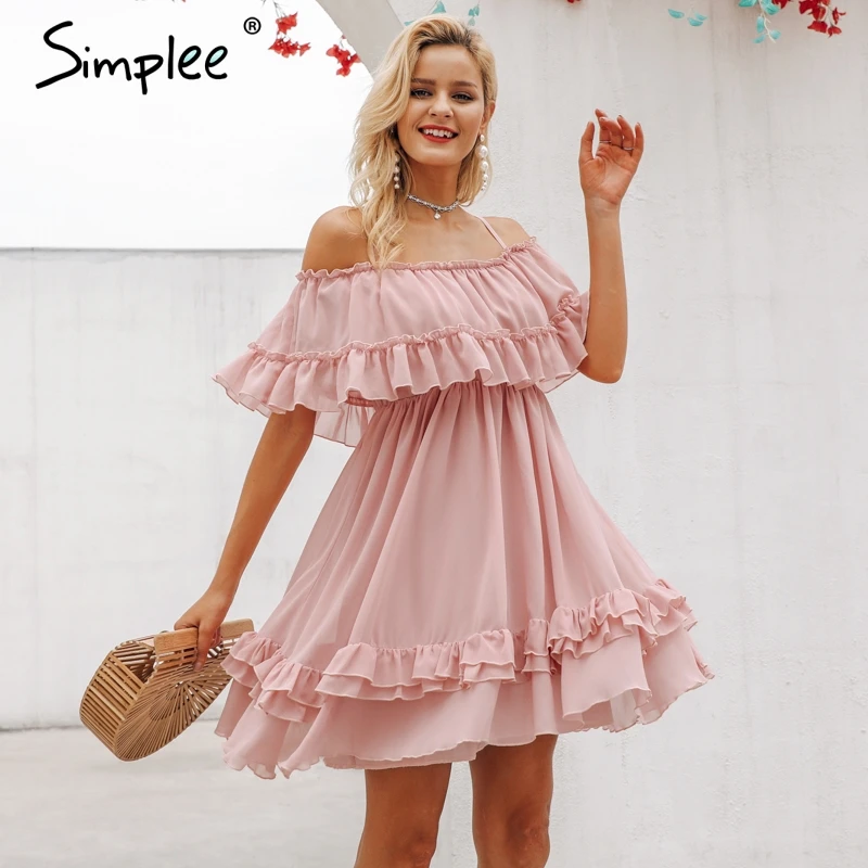 Женское шифоновое платье Simplee с открытыми плечами 2019 женское синее короткое