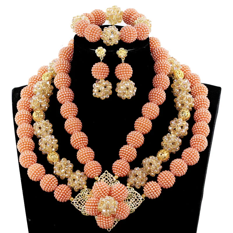 Ювелирный Комплект из колье и серёг розового цвета шампанского|jewelry sets for