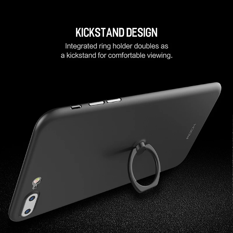 For iPhone 7 8 Case With Finger Ring Holder Rock 0.33MM Thin Slim Phone for 7plus 8plus Back Cover Shell Kickstand |
