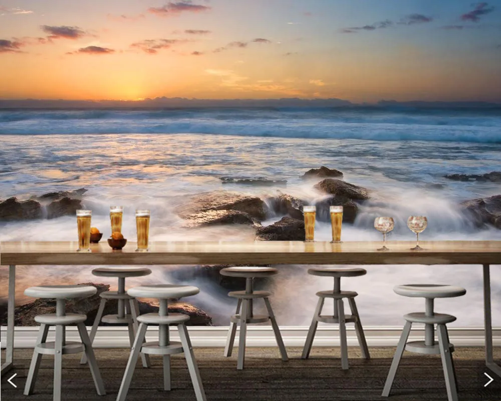 Обои обои 3d Волнистые восход солнца облака и скалы Настенные для гостиной