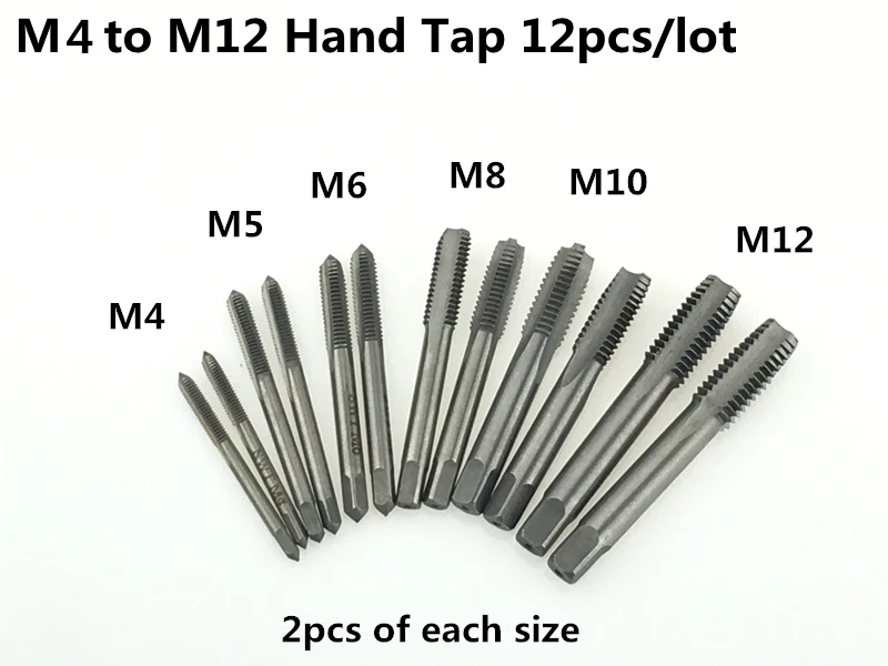 Jrealmer 12pcs/lot M4 to M12 Hand Tap &amp Die Machine Spiral Point Straight Fluted Screw Thread Metric Plug Tools | Инструменты
