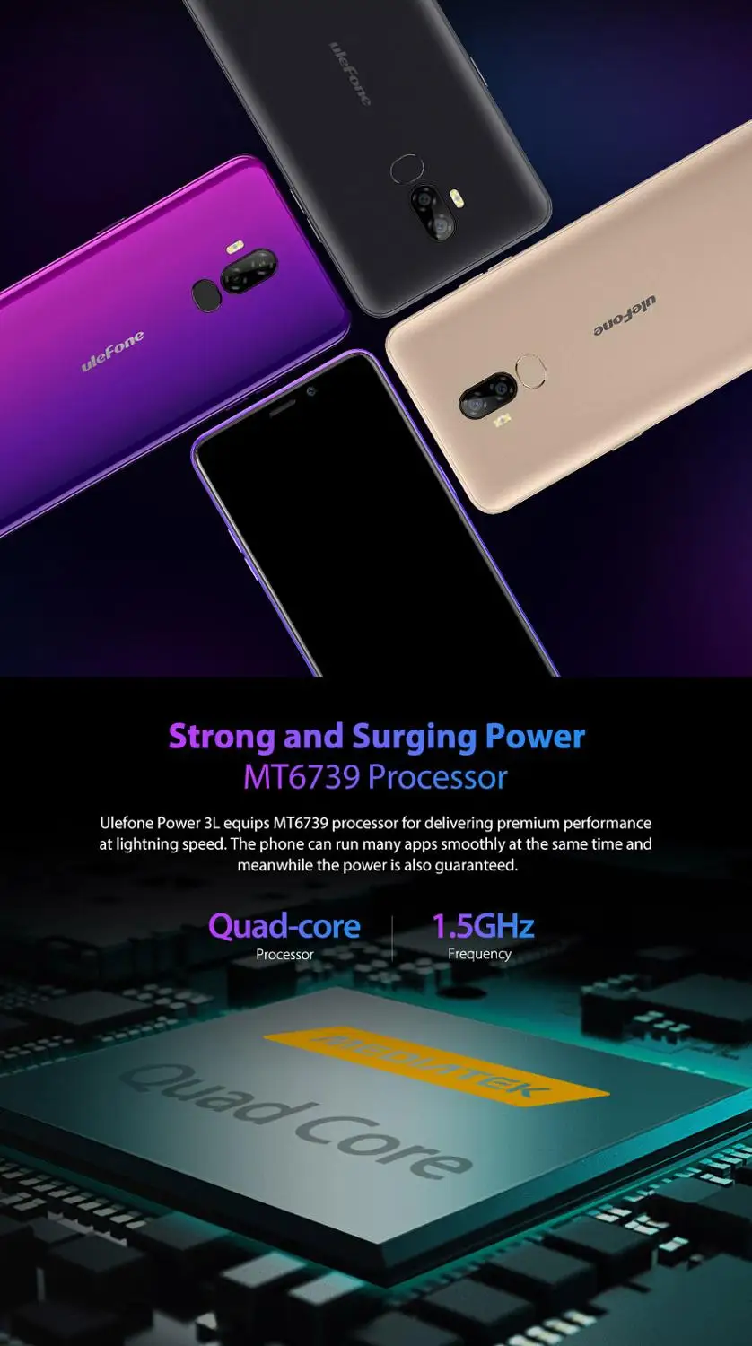 Ulefone power 3L 6 0 дюймов 18:9 полноэкранный смартфон 6350 мАч MT6739 2 Гб 16 Celular Face ID 13MP + 5MP Android 8