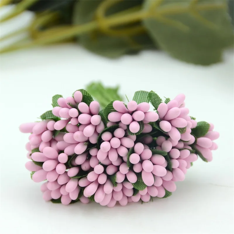 Pink 12 шт. маленький искусственный цветок тычинки ручной работы для украшения свадебной вечеринки DIY рождественская коробка венок Ремесло скрапбук поставки - Color: Pink