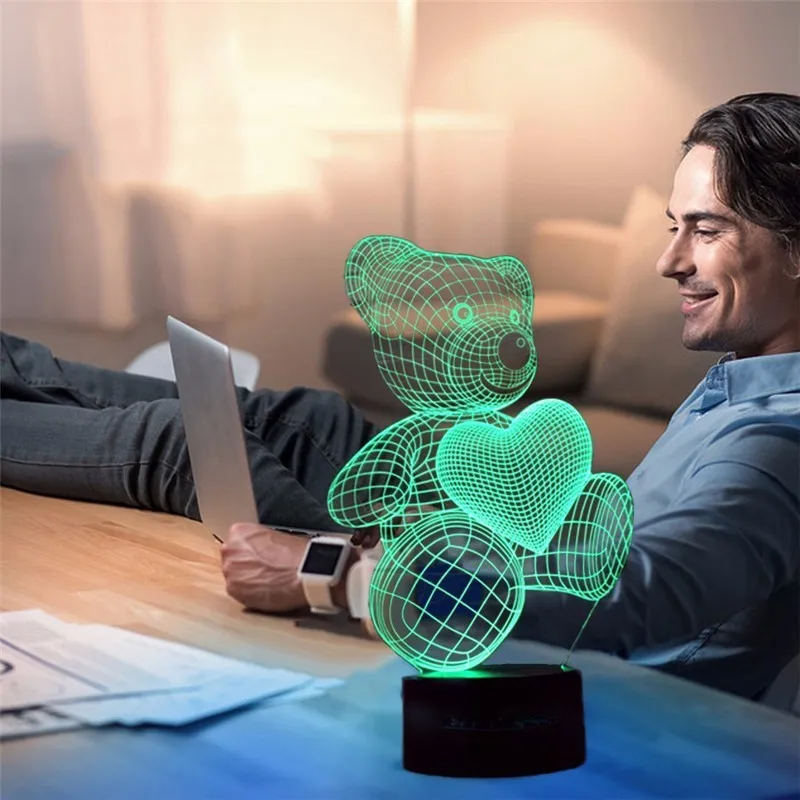 3D светодиодный ночник медведь Форма лампа USB светодиодные лампы лавы 5 В 7 цветов
