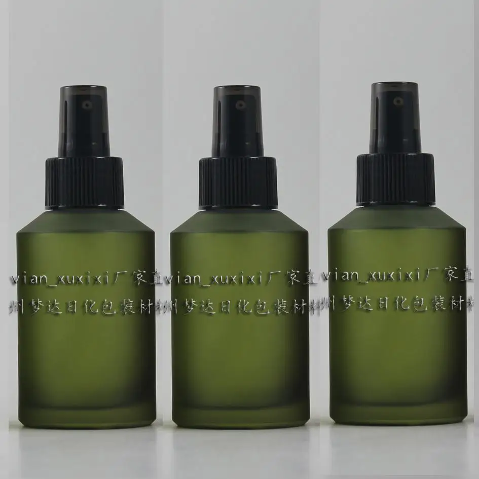 125ml olive green frosted Glass lotion bottle with black plastic pump,cosmetic packing,cosmetic bottle,packing for liquid