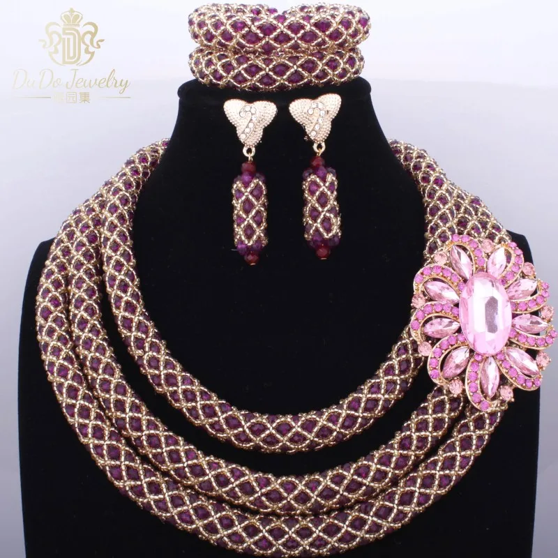 Новые фиолетовые Ювелирные наборы для невесты 3 слоя свадебных ювелирных изделий