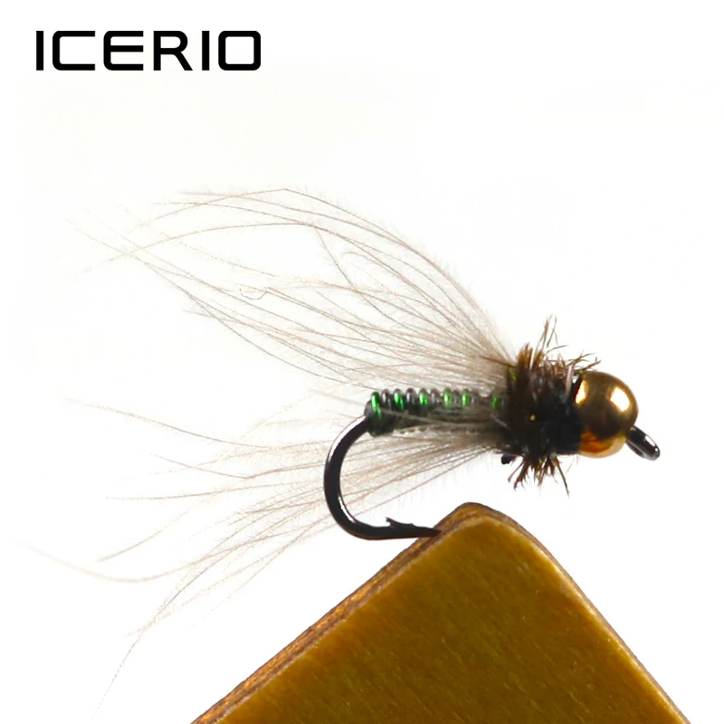 ICERIO 8 шт латунные бусины голова зеленый и черный бюстгальтер Midge Nymph Fly приманки на