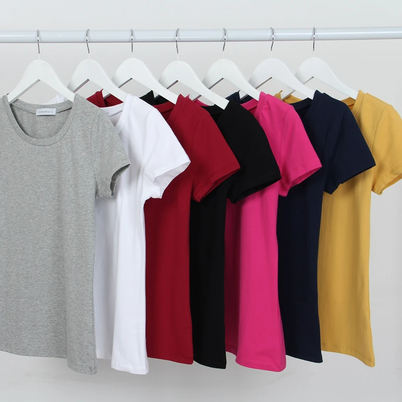 Женская футболка из эластичного хлопка с коротким рукавом 7 цветов|slim top|women short