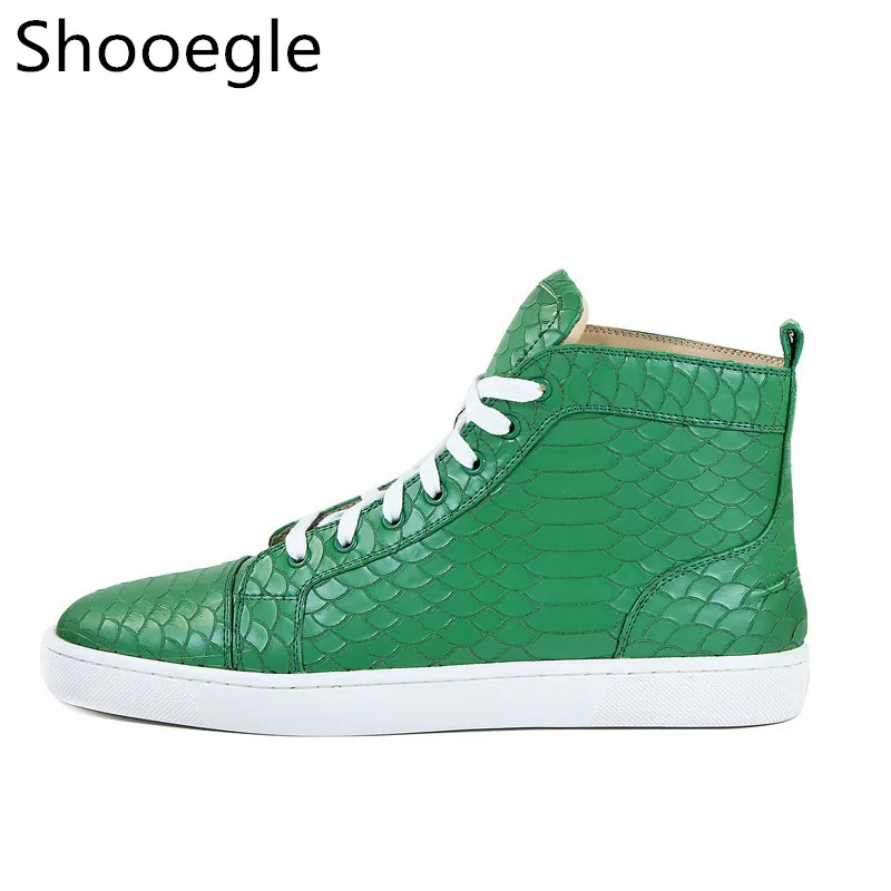 

Green Alligator Print Lace Up High Top Men Casual Shoes Street Style Sneakers Runway Chaussures Hommes ankle boots