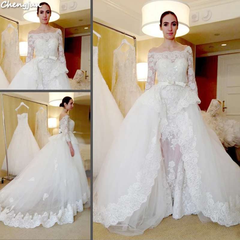 Chengjun Brazilian Latest Belts White Wedding Dresses With Sleeves | Свадьбы и торжества