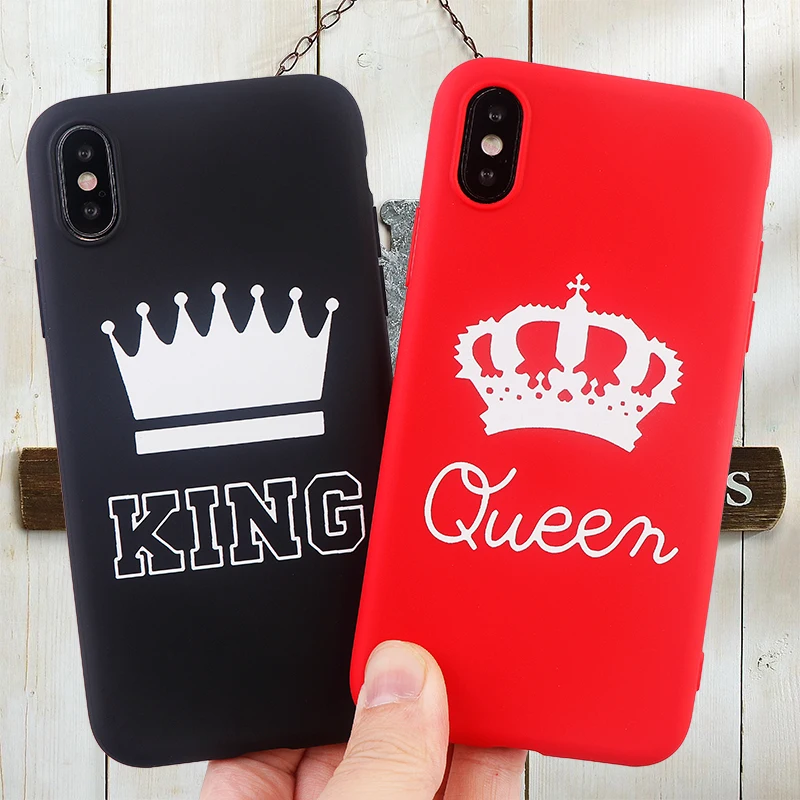 Пара телефонные чехлы для iPhone X XS MAX XR 6 s 7 8 плюс встроенная Мода чехол queen King Мягкие