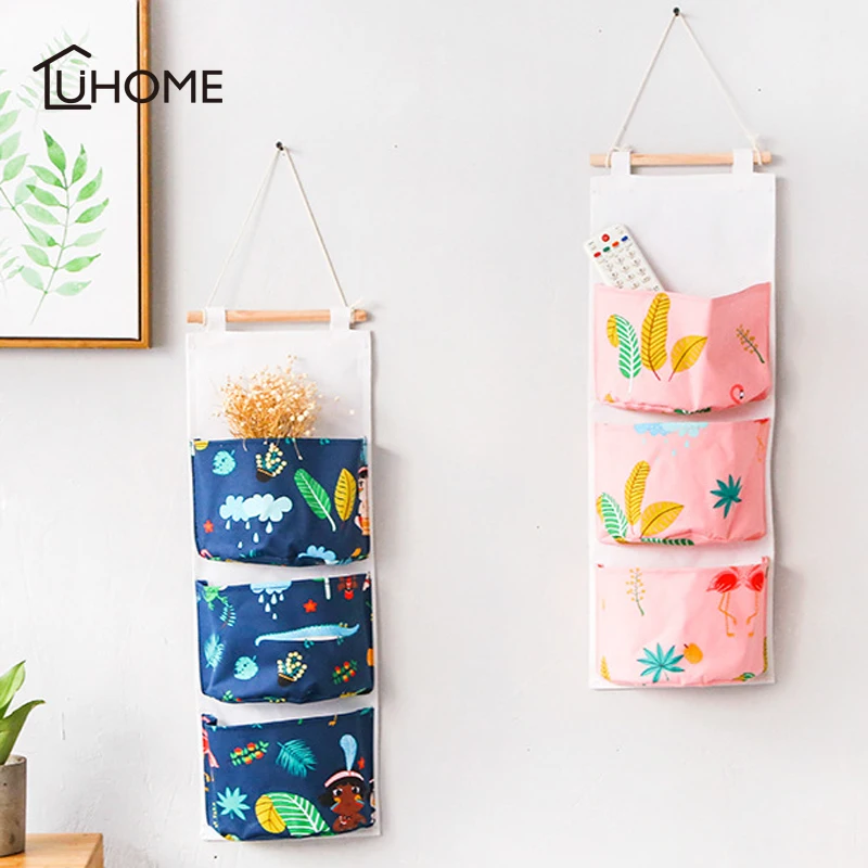 Настенная подвесная вешалка для хранения с 3 карманами органайзер из хлопка и