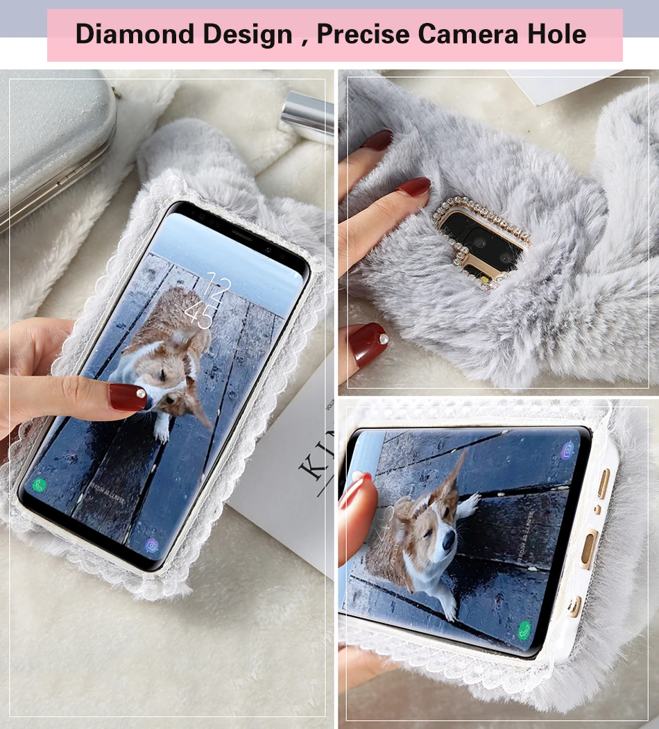 Рамочный чехол Рождественский кролик меховой чехол для samsung Galaxy S8 S9 плюс S6 S7 мягкий пушистый чехол s для samsung A3 A5 A7 J3 J5 J7