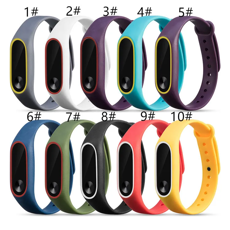 Новый Силиконовый ремешок для наручных часов двухцветный сменный Xiaomi Mi band 2 100 шт.
